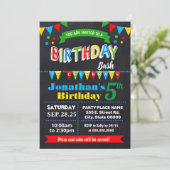 Birthday Bash Chalkboard Party Einladung (Stehend Vorderseite)