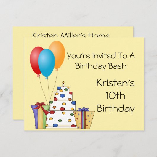 Birthday Bash Einladung (Vorne/Hinten)