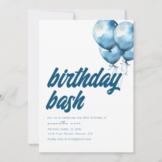 Birthday Bash Einladung Vorlage mit Balloons (Vorderseite)