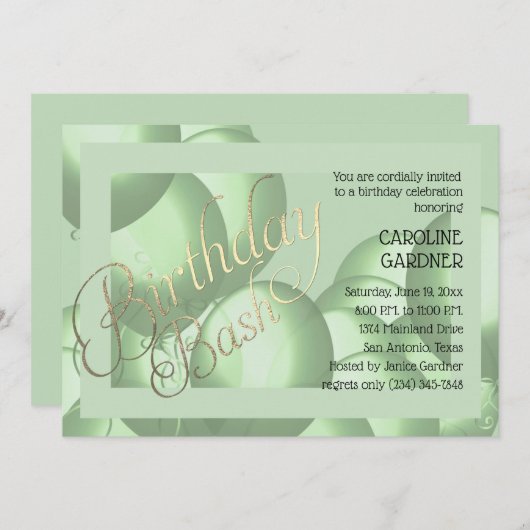 Birthday Bash Grün Balloons jeden farblichen Hinte Einladung (Vorne/Hinten)