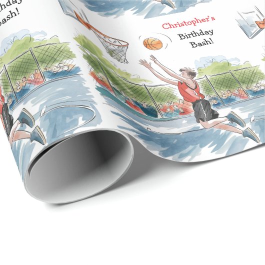 Birthday Bash: Hoops und Hype Geschenkpapier (Rolleneckpunkt)