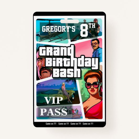 Birthday Bash - individuell anpassbares Einladungs Ausweis (Vorderseite)