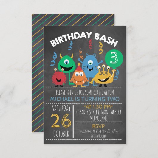 Birthday Bash Monster Geburtstag Einladung (Vorne/Hinten)