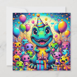 Birthday Bash T-Rex & Friends Geburtstagsfeier Karte