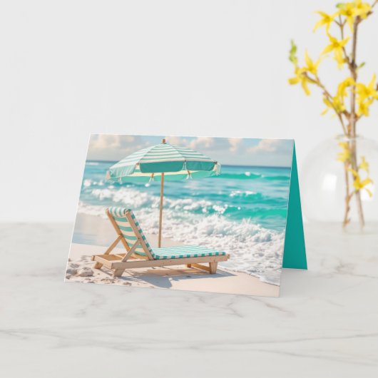 Birthday Beach Chaise Lounge auf weißem Sand Karte (Gelbe Blume)