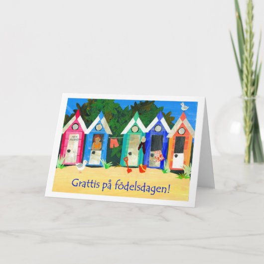 Birthday Beach Huts Card - Swedish Greeting Karte (Vorderseite)