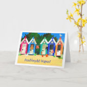 Birthday Beach Huts Card - Walisische Gruß Karte (Gelbe Blume)