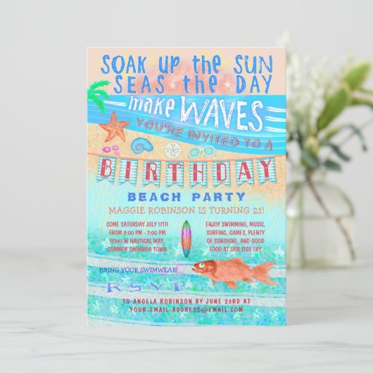 Birthday Beach oder Pool Party Sommerfrische schwi Einladung (Stehend Vorderseite)