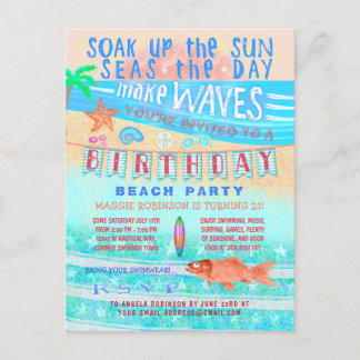 Birthday Beach oder Pool Party Sommerfrische schwi Einladungspostkarte