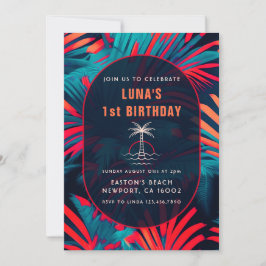 Birthday Beach Party Palm Blätter Sonnenuntergang Einladung