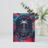 Birthday Beach Party Palm Blätter Sonnenuntergang Postkarte (Stehend Vorderseite)