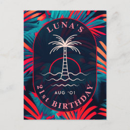 Birthday Beach Party Palm Blätter Sonnenuntergang Postkarte
