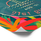 Birthday Beach Party Palm Tree Sonnenuntergang Was Poster (Ecke)