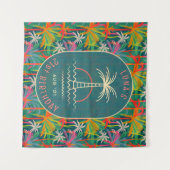 Birthday Beach Party Palm Tree Sonnenuntergang Was Wandteppich (Vorderseite (Horizontal))