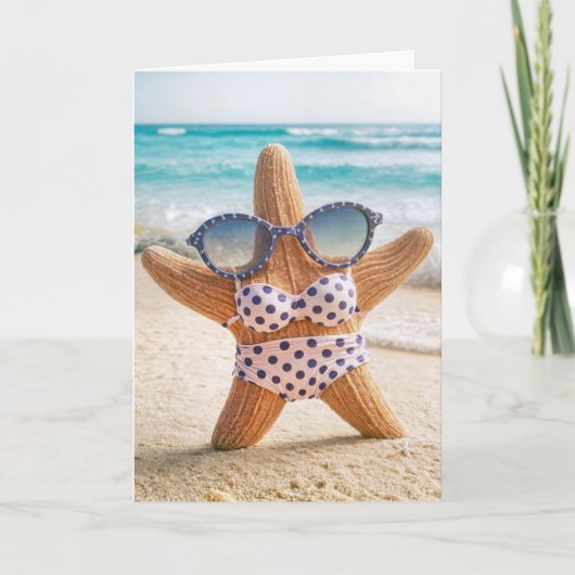 Birthday Beach Starfish Tragen eines Bikini Karte (Vorderseite)