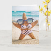 Birthday Beach Starfish Tragen eines Bikini Karte (Gelbe Blume)