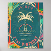 Birthday Beach Tropical Palm Tree Strand Sonnenunt Poster (Vorne)