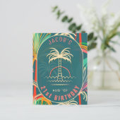 Birthday Beach Tropical Palm Tree Strand Sonnenunt Postkarte (Stehend Vorderseite)