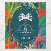 Birthday Beach Tropical Palm Tree Strand Sonnenunt Weinetikett (Einzelnes Label)