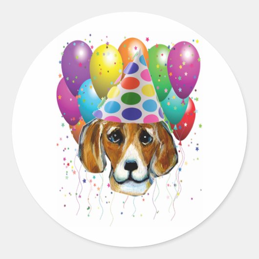 BIRTHDAY BEAGLE RUNDER AUFKLEBER (Vorderseite)