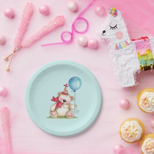 Birthday Bear Balloon Pappteller (Party)