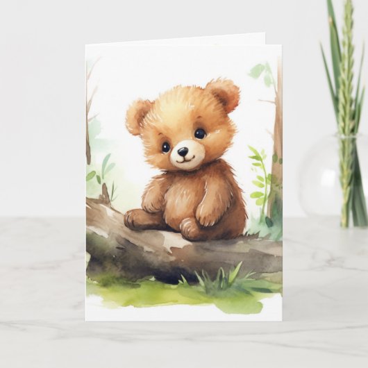 Birthday Bear Cub On Log Karte (Vorderseite)