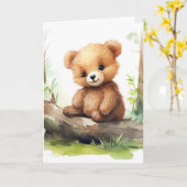 Birthday Bear Cub On Log Karte (Gelbe Blume)