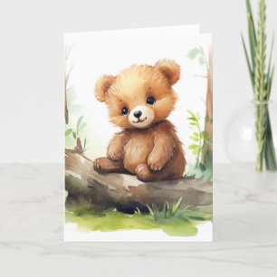 Birthday Bear Cub On Log Karte