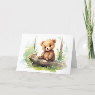 Birthday Bear Cub On Log Karte