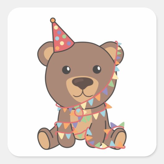 Birthday Bear For Children A Birthday Bear Square Quadratischer Aufkleber (Vorderseite)