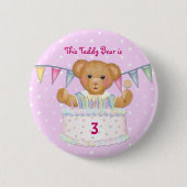 Birthday Bear Girl - Drittes - Datum anpassen Button (Vorderseite)