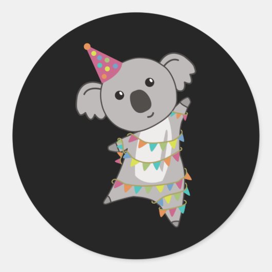 Birthday Bear Koala Bear Bear Garland Runder Aufkleber (Vorderseite)