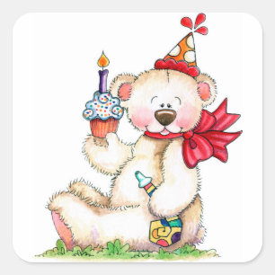 Birthday Bear Quadratischer Aufkleber
