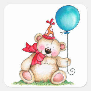 Birthday Bear Quadratischer Aufkleber