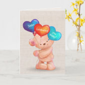 Birthday Bear und Balloons für Schwester Karte (Gelbe Blume)