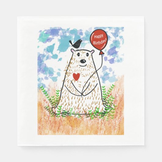 Birthday Bear und Black Bird Napkin Serviette (Vorderseite)