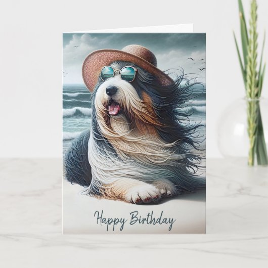 Birthday Bearded Collie Am Strand Karte (Vorderseite)