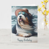 Birthday Bearded Collie Am Strand Karte (Gelbe Blume)