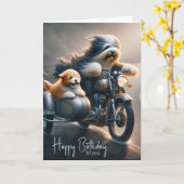 Birthday Bearded Collie auf Motorrad Karte (Gelbe Blume)