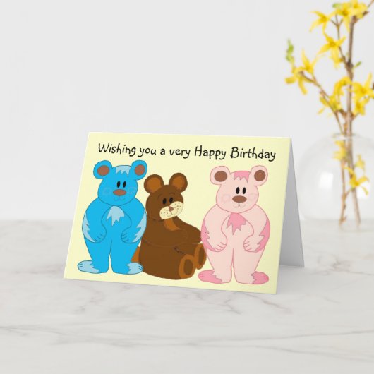 Birthday Bears Karte (Gelbe Blume)