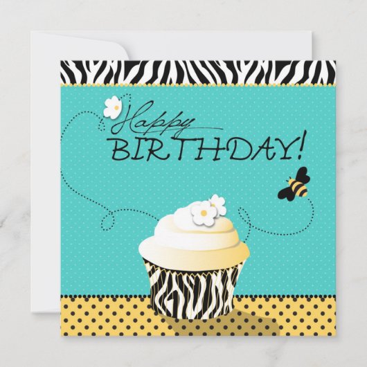 Birthday Bee & Cupcake Geburtstag Karte (Vorderseite)