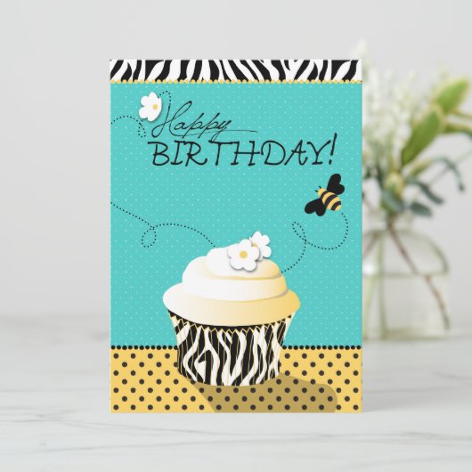 Birthday Bee & Cupcake Geburtstag Karte (Stehend Vorderseite)