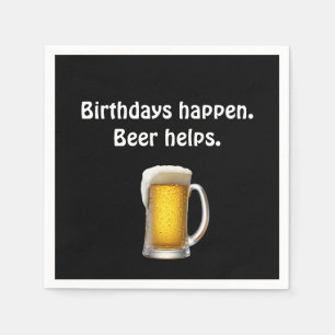 Birthday Beer auf Black Serviette