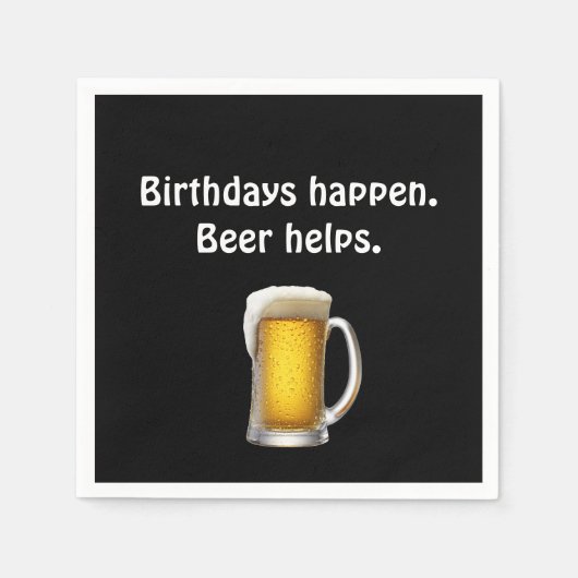 Birthday Beer auf Black Serviette (Vorderseite)