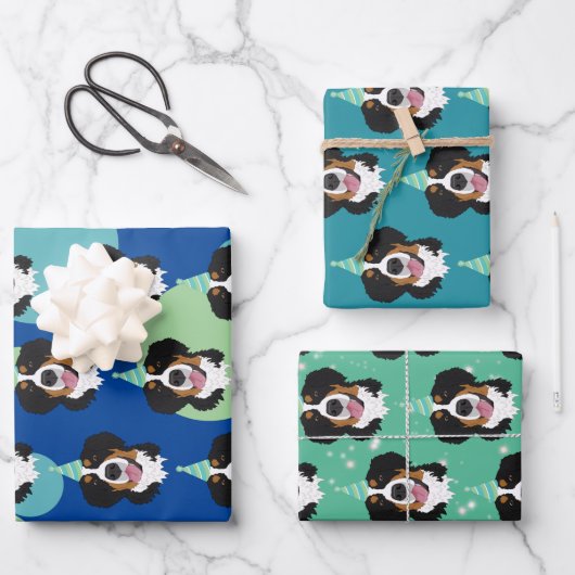 Birthday Bernese Mountain Dog Geschenkpapier Set (Vorderseite)