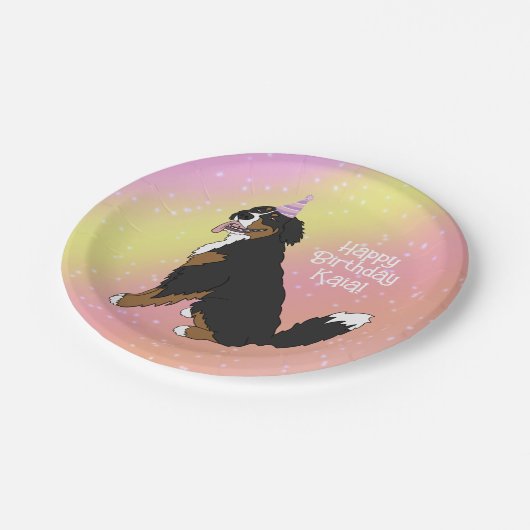 Birthday Bernese Mountain Dog Pappteller (Schrägansicht)