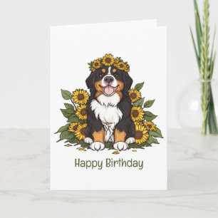 Birthday Bernese Mountain Dog Sonnenblume Krone Karte