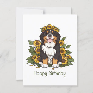 Birthday Bernese Mountain Dog Sonnenblume Krone Postkarte