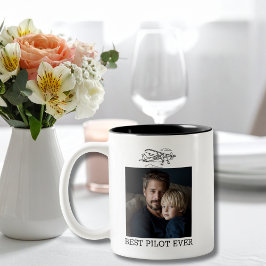 Birthday Best Pilot Ever 2 Photos Airplane Clouds Zweifarbige Tasse