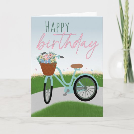 Birthday Bicycle with Basket Full of Flowers Karte (Vorderseite)